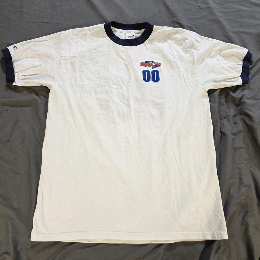 Vintage Anvil MLB Showdown Card Game League Commissioner Ringer Tee XL White